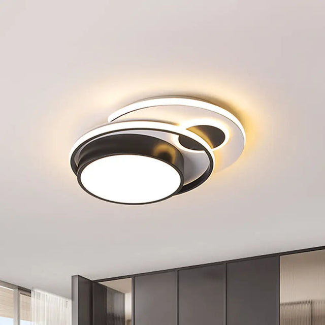 Modern Led Acrylic Flush Mount Lamp Black & White Bedroom Light Fixture Black - White