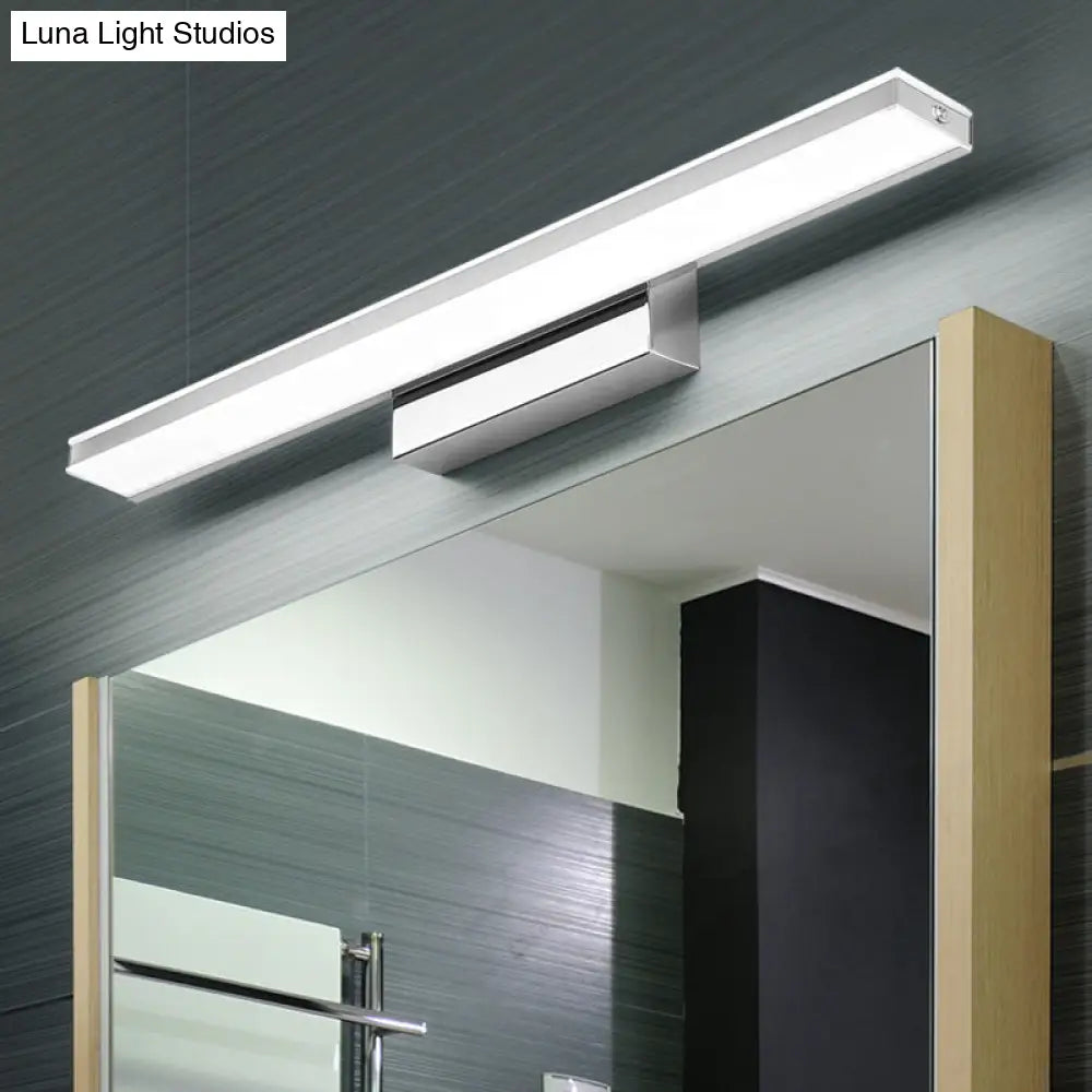 Modern Led Bathroom Vanity Light - Stainless Steel Wall Mount Lamp In White Rectangle Design
