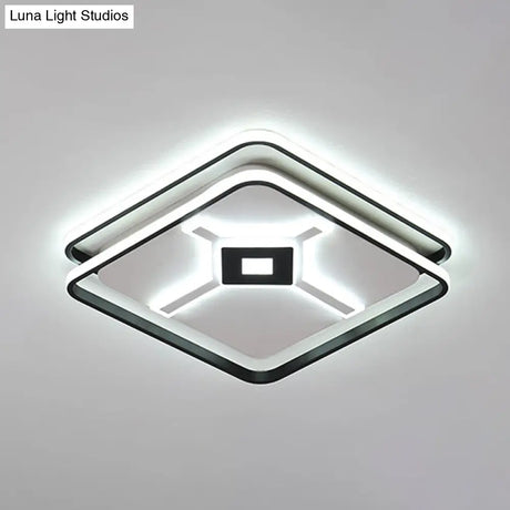 Modern Led Bedroom Ceiling Flush Mount Light Fixture With Acrylic Shade In White/Warm - Black
