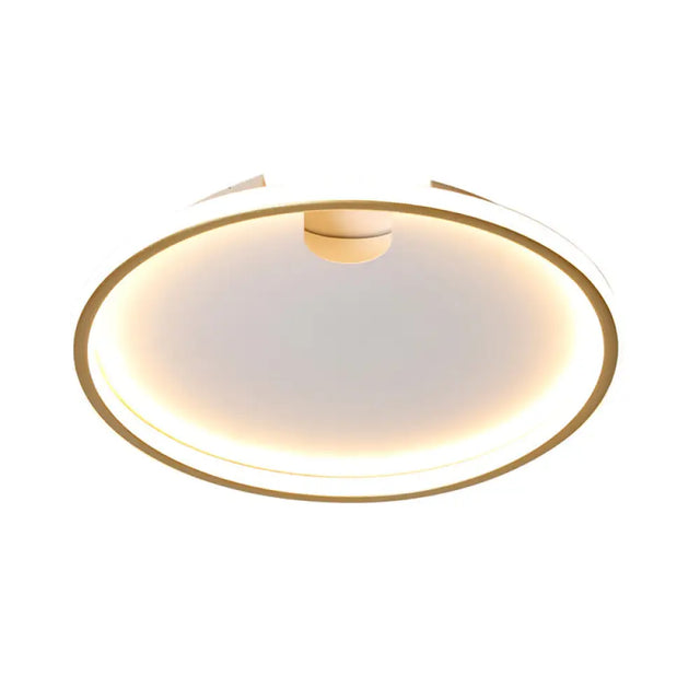 Modern Led Bedroom Ceiling Lighting: Gold Flush Mount With Round Metal Shade 16/19.5 W