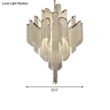 Modern Led Bedroom Chandelier: Silver Pendant Lamp With Tiered Tassel Aluminum Shade