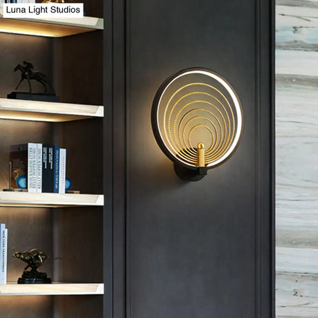 Modern Led Bedroom Sconce Light - Black/White Bedside Wall Fixture With Halo-Ring Shade
