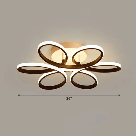 Modern Led Black Floral Metal Flush Light For Bedroom Ceiling / 36’ Natural
