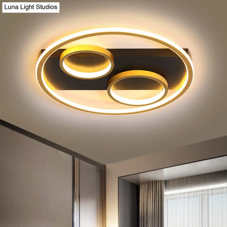 Modern Led Black Metallic Flush Mount Ceiling Fixture With Rectangle Canopy