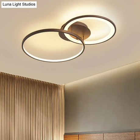 Modern Led Brown Flush Mount Ceiling Light Fixture - Acrylic 2-Ring Modernism Lighting