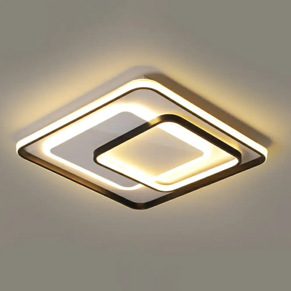 Modern Led Ceiling Lamp - Black Flush - Mount Light Fixture With Acrylic Shade / 24.5’ White