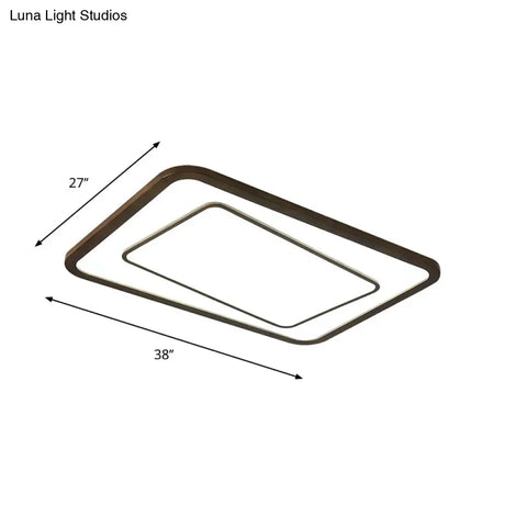 Modern Led Ceiling Lamp In Natural Wood Finish - Dual Rectangle Flush Light For Living Room Brown