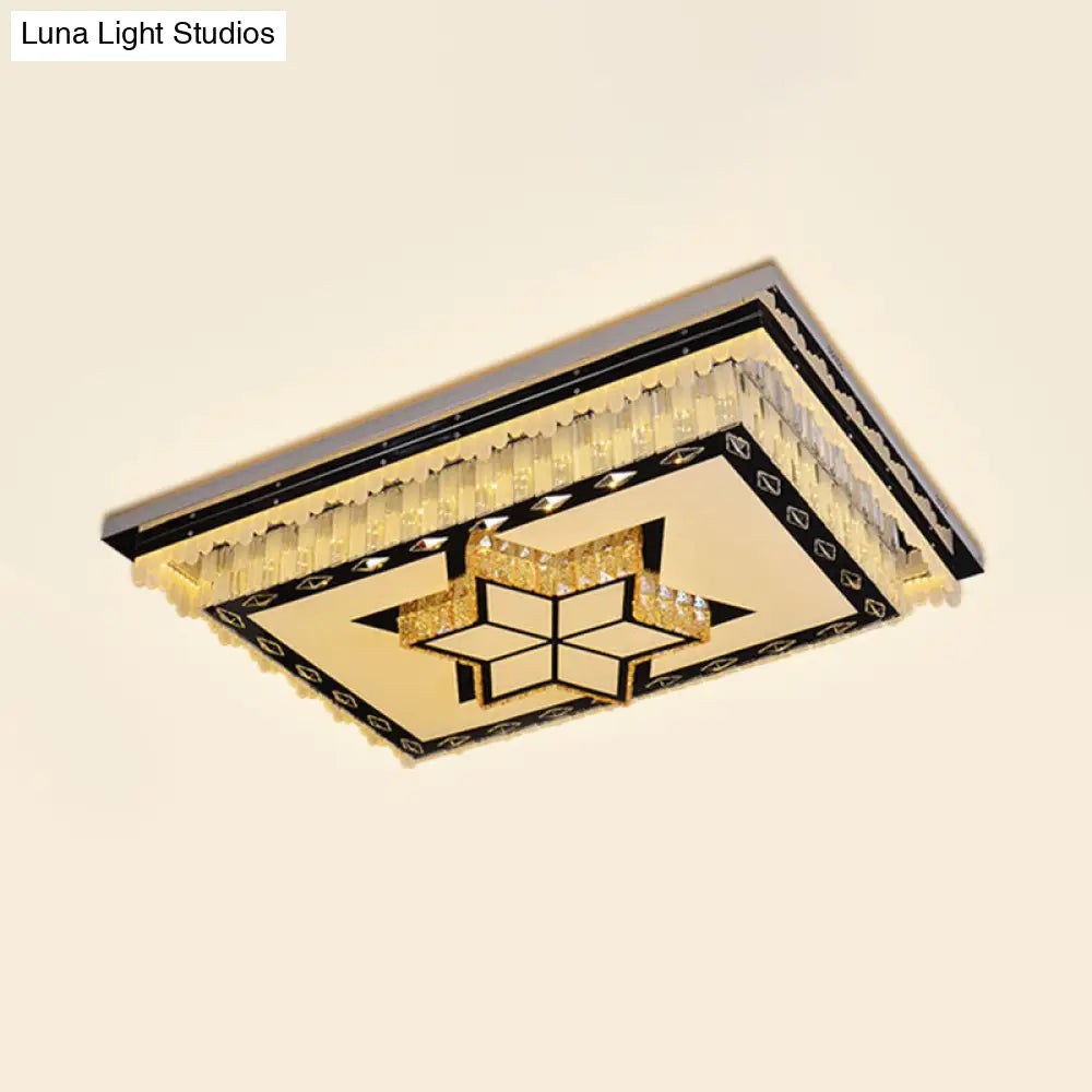 Modern Led Ceiling Light With Clear Crystal Rectangle Design And Nature - Inspired Patterns
