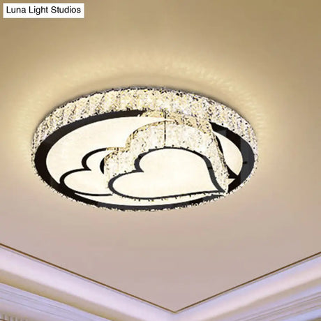 Modern Led Ceiling Light With White Moon And Star/Heart Design Crystal Block Accent - Perfect For