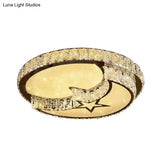 Modern Led Ceiling Light With White Moon And Star/Heart Design Crystal Block Accent - Perfect For