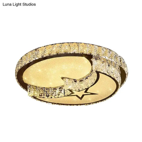 Modern Led Ceiling Light With White Moon And Star/Heart Design Crystal Block Accent - Perfect For