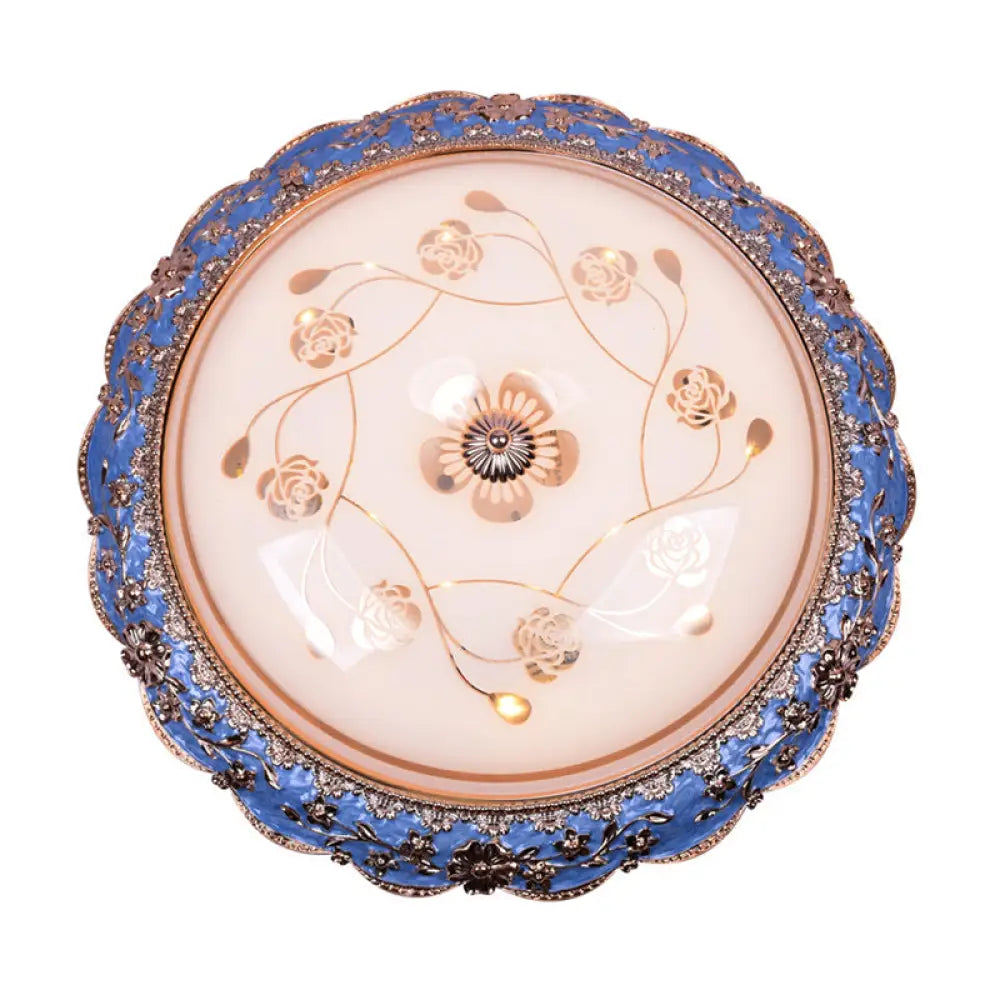 Modern Led Ceiling Mount Fixture With Blue Finish And Textured Glass - Warm/White Light 14/16/20