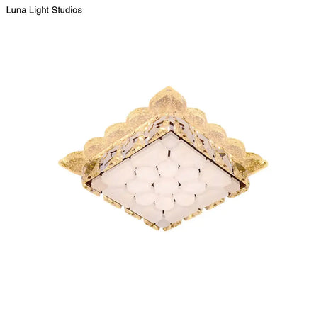 Modern Led Ceiling Mount Square Crystal Flush Light For Hallway With Acrylic Shade