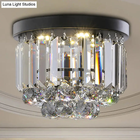 Modern Led Ceiling Mounted Fixture With Clear/Smoke Gray Crystal For Corridor - Circular Light