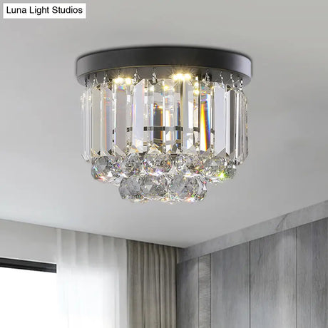 Modern Led Ceiling Mounted Fixture With Clear/Smoke Gray Crystal For Corridor - Circular Light