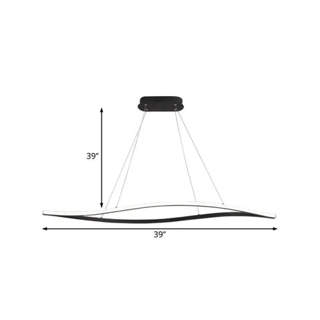 Modern Led Chandelier Lamp - Acrylic Shade White/Black Wave Design Hangs In White/Warm/Natural Light