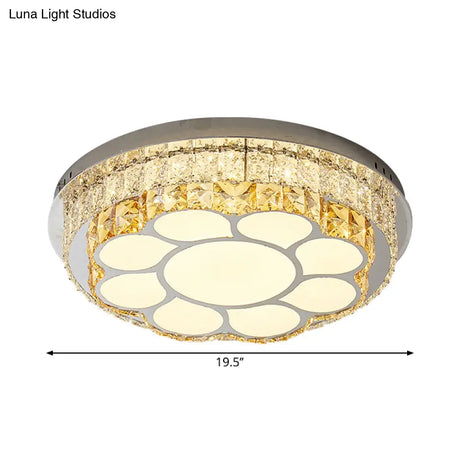 Modern Led Chrome Ceiling Light With Crystal Block Shade For Bedroom