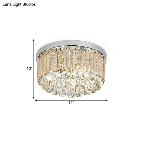 Modern Led Chrome Flush Mount Ceiling Lamp - Crystal Cylinder Light Fixture (8’/12’ Dia)