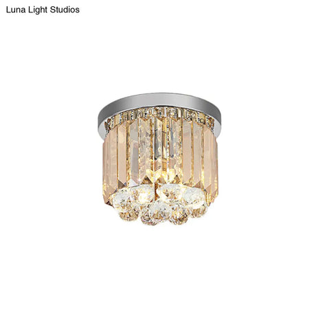 Modern Led Chrome Flush Mount Ceiling Lamp - Crystal Cylinder Light Fixture (8’/12’ Dia)
