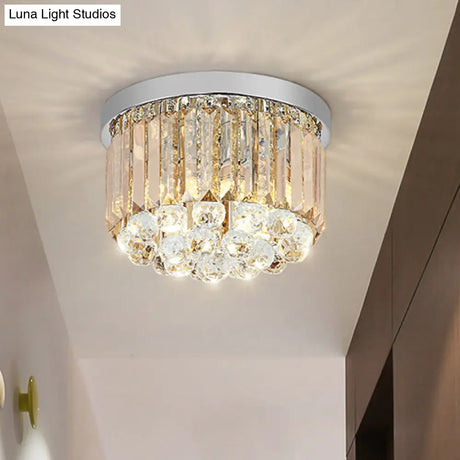Modern Led Chrome Flush Mount Ceiling Lamp - Crystal Cylinder Light Fixture (8’/12’ Dia)