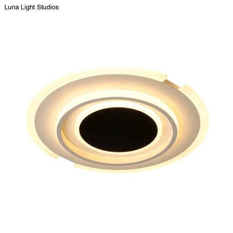 Modern Led Circle Flush Light Fixture - Folding Acrylic Lamp (16.5’/20.5’) Bedroom Mount Black/White