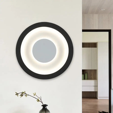 Modern Led Circle Sconce: White & Black Wall Mounted Lamp For Living Room