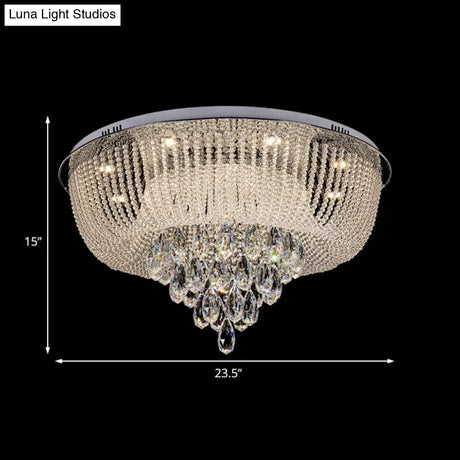 Modern Led Clear Crystal Flush Mount Light With Round Shade For Bedroom