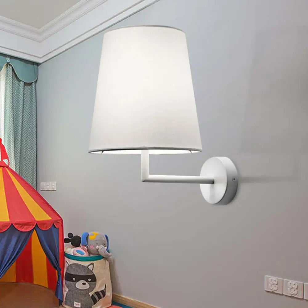 Modern Led Cone Wall-Mounted Fabric Sconce Light In Black/White For Living Room White