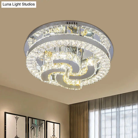 Modern Led Crystal Ceiling Light In Chrome - Semi - Circle/Spiral Design Flush Mount For Minimalist