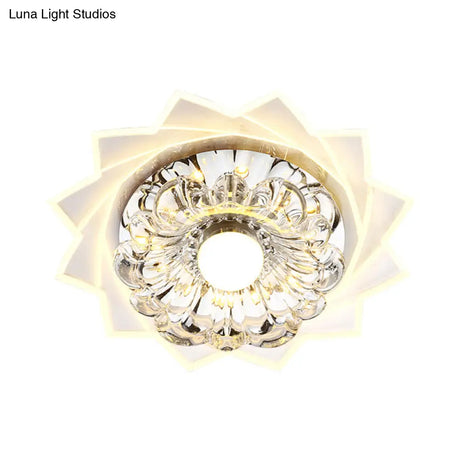 Modern Led Crystal Flower Flushmount Light - Warm/White Corridor Ceiling Fixture