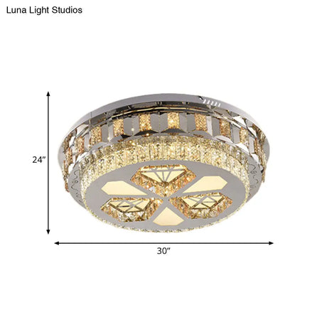 Modern Led Crystal Flush Mount Ceiling Light In Chrome With Diamond Design