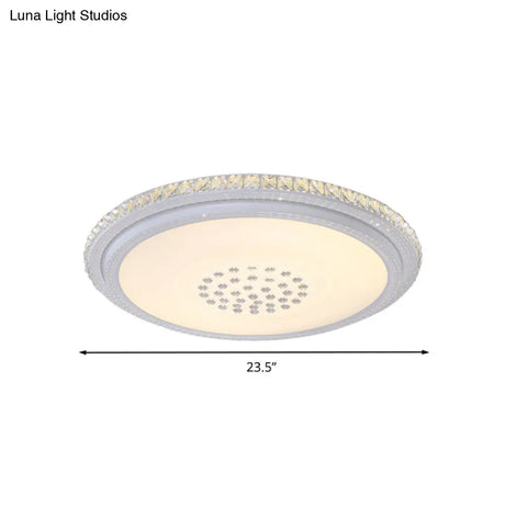 Modern Led Crystal Flush Mount Ceiling Light In White For Living Room