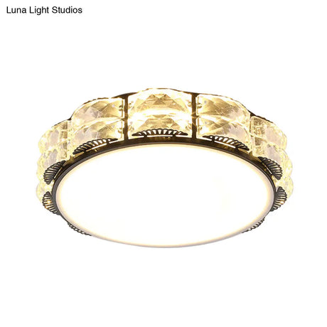 Modern Led Crystal Flush Mount Spotlight In Black/White - Round/Square Corridor Lighting