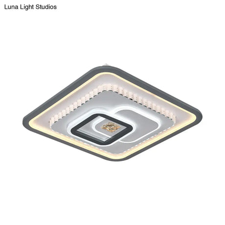 Modern Led Crystal Flushmount Ceiling Lamp - Black & White Square Design For Sleeping Room