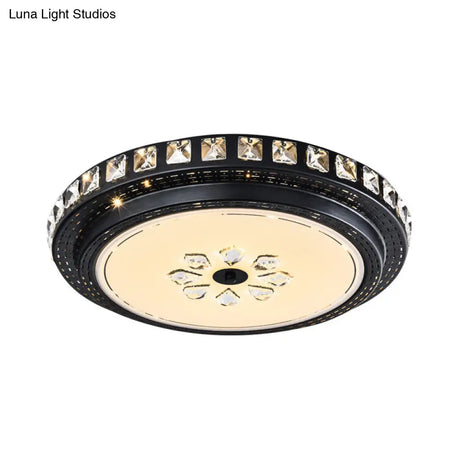Modern Led Crystal Flushmount Lamp In Black For Sleek Bedroom Lighting