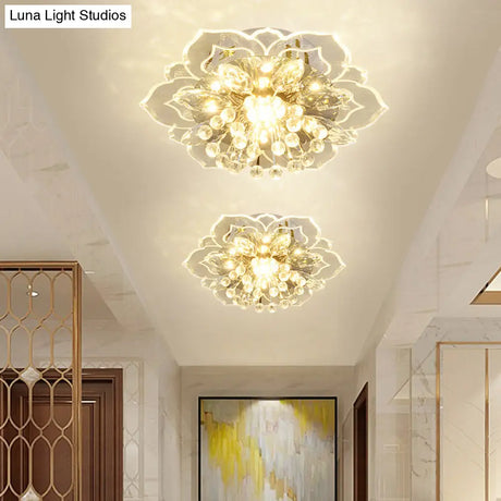 Modern Led Crystal Flushmount Light For Corridor - Blossom Mini Ceiling Lamp