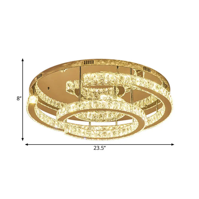 Modern Led Crystal Semi-Flush Ceiling Light In Warm/White 19.5/23.5 Diameter