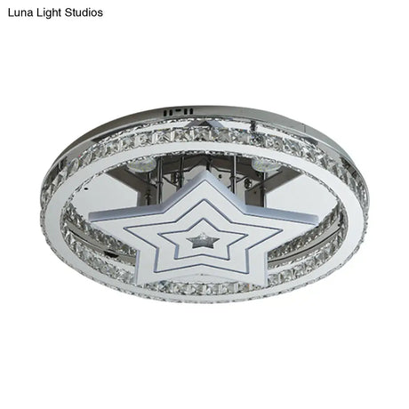 Modern Led Crystal Star Flush Mount Ceiling Light - Chrome Finish