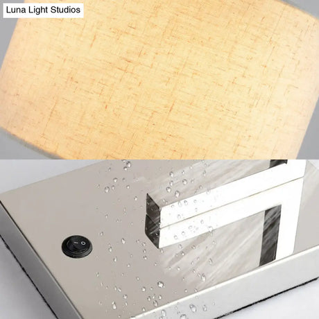 Modern Led Cylinder Reading Light In Beige Fabric With Metal Base