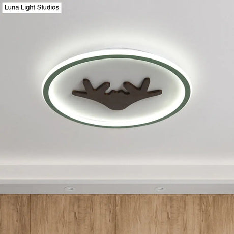 Modern Led Deer Flush Mount Acrylic Ceiling Light For Bedroom - Grey/White/Green