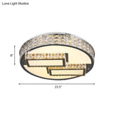 Modern Led Drum Close To Ceiling Lighting Fixture - Stainless Steel With Crystal Flushmount