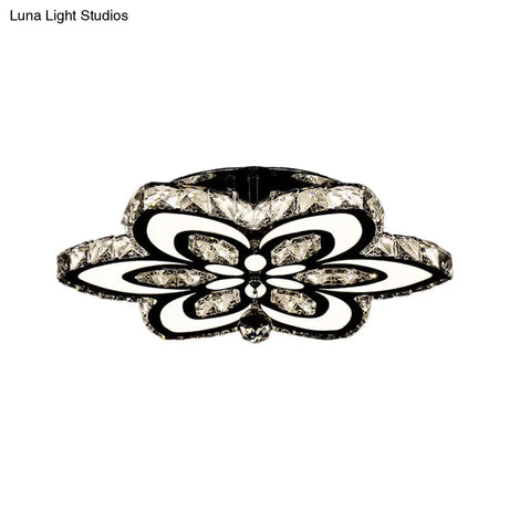 Modern Led Floral Crystal Ceiling Light For Bedroom - Clear/Amber Semi Flush Mount