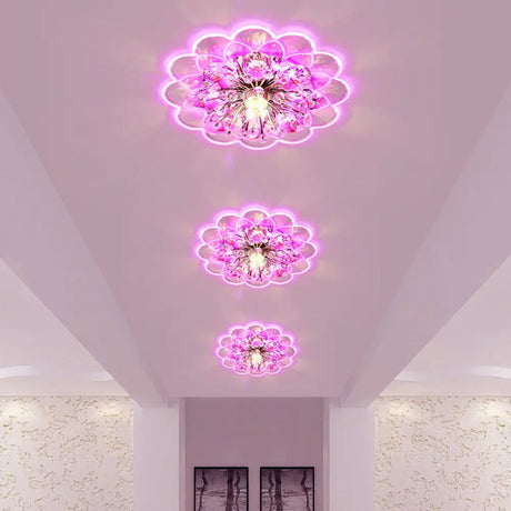 Modern Led Floral Crystal Flush Mount Ceiling Light - Red For Porch Pink/White/Warm Lighting / Pink