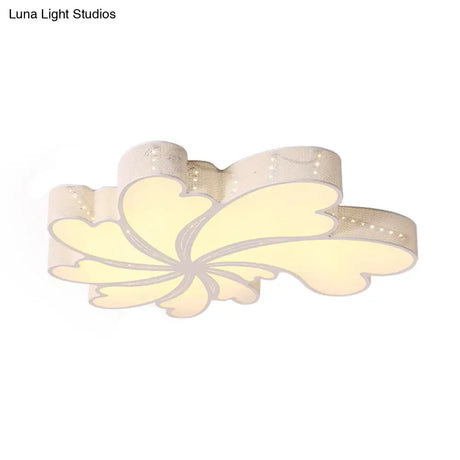 Modern Led Flower Bedroom Flush Mount Light In White With Iron Frame