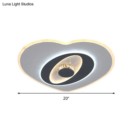 Modern Led Flush Ceiling Lamp - Acrylic Heart Shape Grey And White Adjustable Brightness