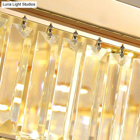 Modern Led Flush Ceiling Lamp With Clear Crystal Drum Shape For Living And Dining Room Lighting