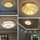 Modern Led Flush Ceiling Lamp With Clear Crystal Drum Shape For Living And Dining Room Lighting