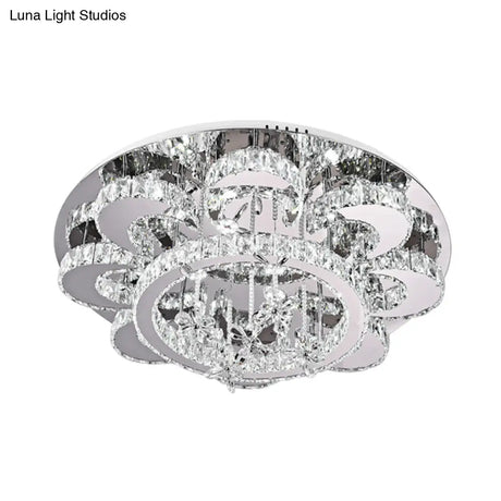Modern Led Flush Ceiling Light: Floral - Like Crystal Mount In Chrome For Living Room -