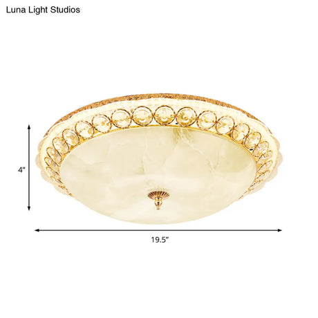 Modern Led Flush Ceiling Light With Textured Glass Bowl Crystal Accent In Gold - 12’/16’ Wide
