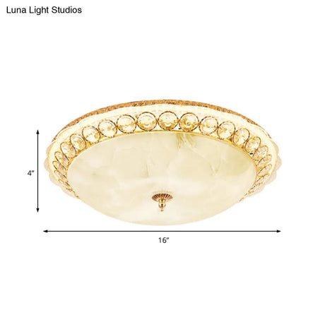 Modern Led Flush Ceiling Light With Textured Glass Bowl Crystal Accent In Gold - 12’/16’ Wide